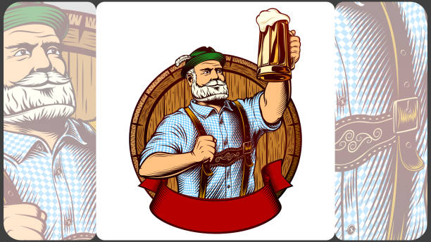 ベクターエンブレムバイエルンマンビールグラスバレルラガーフォーム彫刻 - beer glass mustache beer color image点のイラスト素材／クリップアート素材／マンガ素材／アイコン素材