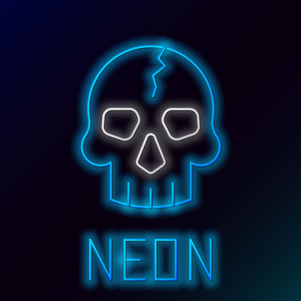 istock Glowing neon line Skull icon isolated on black background. Pirate captain. Happy Halloween party. Colorful outline concept. Vector 1491494383