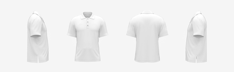 4 side view white blank polo shirt mockup with empty space for you logo or design casual fabric fashion outfit template isolated 3d rendering image