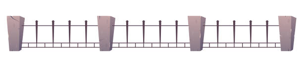 istock Steel fence with concrete posts in cartoon style 1491496908