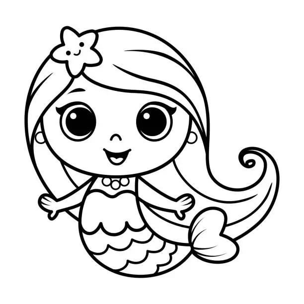 Vector illustration of Cute mermaid doodle coloring page cartoon vector illustration