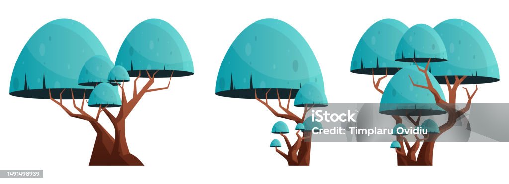 Compond Tree Cartoon Colorful Cartoon Tree Collection Isolated On White Forest Trees Vector ...