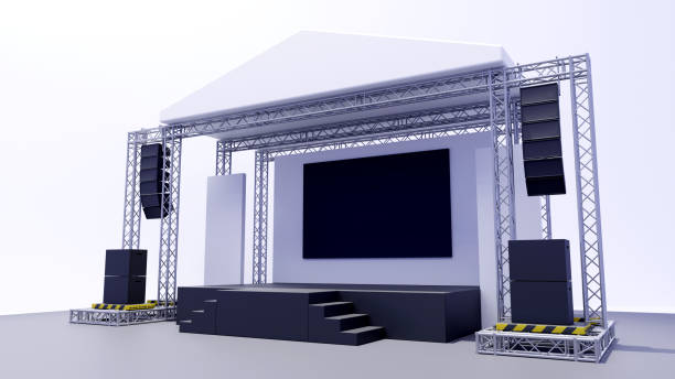 istock 3D rendering of the stage show and truss construction with a sound system for concert performance business 1491500962