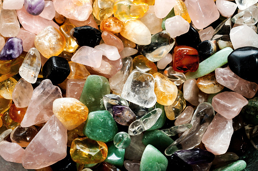 A variety of pretty, healing crystals and stones