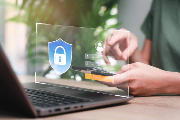 istock Concept of cyber, encryption data of user's personal private security, women hold smartphone and login lock icon and internet network security and virtual interfaces. 1491504823