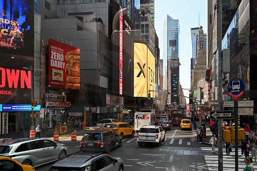 New York, USA, April 12, 2023 - view from 7th Avenue to Times Square New York City, Manhattan.