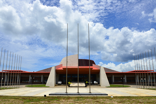 Port Vila, Vanuatu: front view of the National Convention Center, with its volcano shaped main-hall - a Chinese built facility - Shefa.