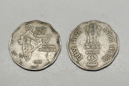 Indian Currency two Rupees silver Coin, Indian Currency, Money, two Rupees old coin