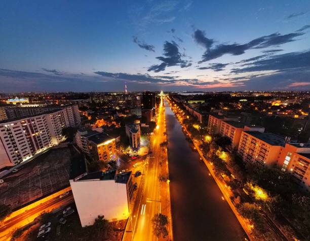 istock Night lights and a chill sky - drone view 1491510957