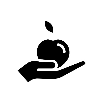 Hand with apple flat design