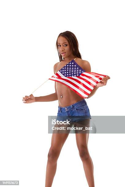 Photo libre de droit de Sexy Femme Ethnique Noir Avec Drapeau National Américain banque d'images et plus d'images libres de droit de 4 juillet