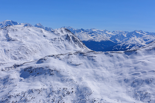 High mountain  landscape  At the top. Italian Alps  ski area. Ski resort Livigno. italy, Europe.