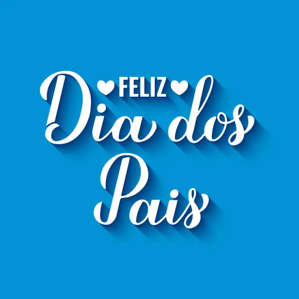 Vector illustration of Feliz Dia dos Pais calligraphy hand lettering on blue background. Happy Fathers Day in Portuguese. Vector template for typography poster, banner, greeting card, postcard, etc