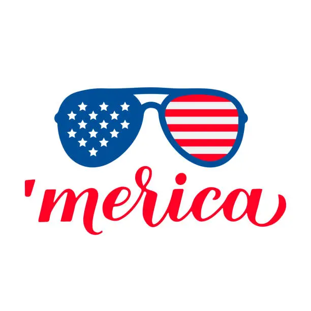 Vector illustration of American patriotic sunglass. 4th of July design. USA Independence Day of America. Vector template for logo design, greeting card, banner, flyer, sticker, postcard, etc