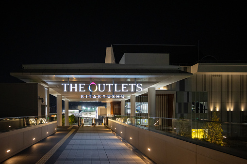 Kitakyushu, Japan - April 18, 2023 : General view of The Outlets Kitakyushu in Kitakyushu, Fukuoka, Japan. It is one of the largest outlet malls in Kyushu.