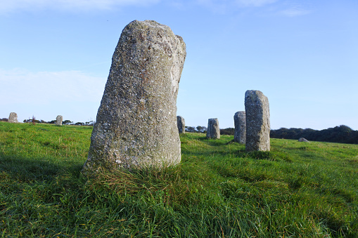 The early bronze age Merry Maidens stone circle, Penwith, Cornwall, UK