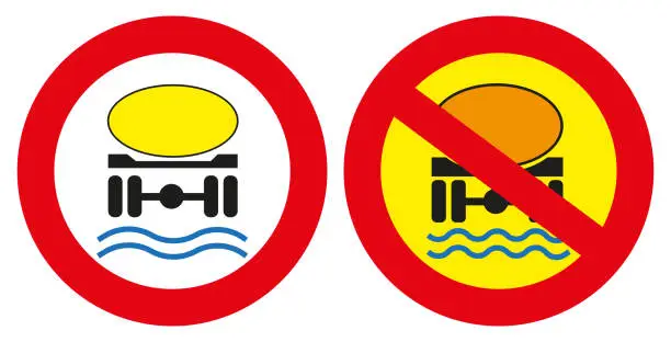 Vector illustration of The movement of vehicles carrying substances that pollute water is prohibited.