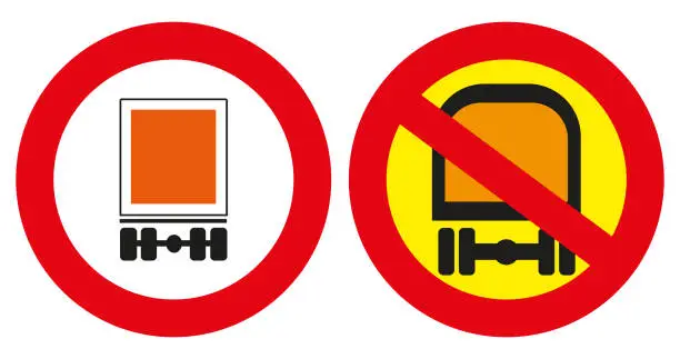 Vector illustration of The movement of vehicles carrying dangerous goods is prohibited. Vector graphics.