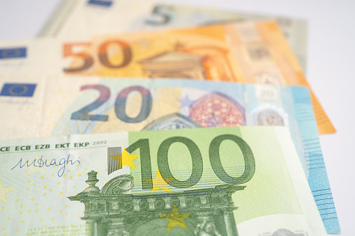 twenty euro banknote under ultra-violet light