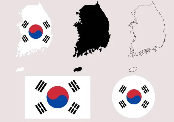 Vector illustration of Republic of Korea map flag