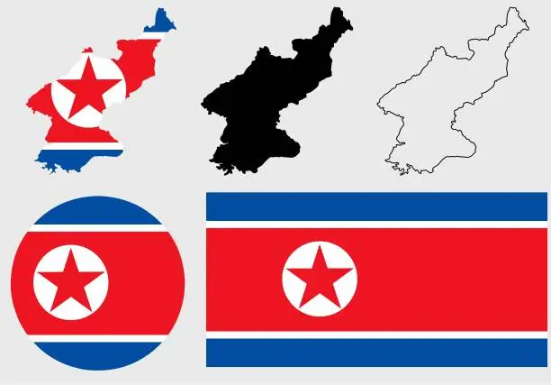 Vector illustration of Democratic People's Republic of Korea (DPRK) map flag