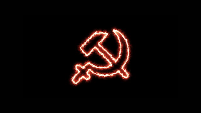Symbol of Communism, Hammer and Sickle, burning. Loop