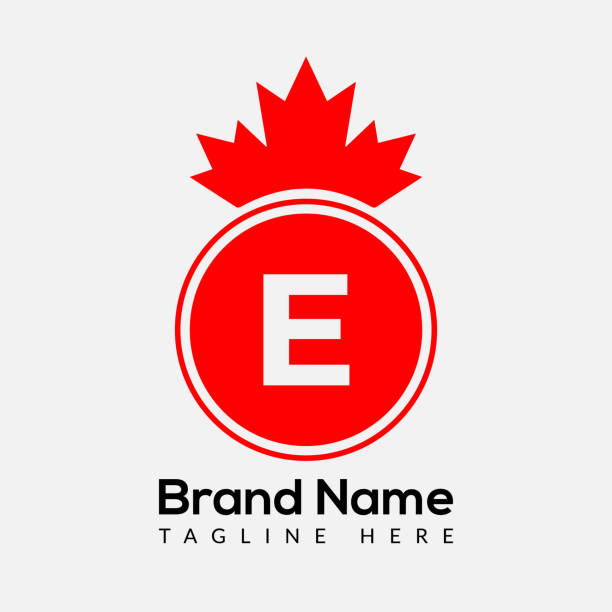 Maple Leaf On Letter E Logo Design Template. Canadian Business Logo, business, and company identity. Maple Leaf On Letter E Logo Design Template. Canadian Business Logo, business, and company identity. algonquin provincial park stock illustrations