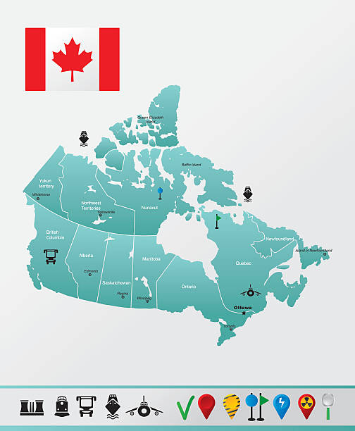 ilustraciones, imágenes clip art, dibujos animados e iconos de stock de mapa de canadá - saskatchewan province canada flag