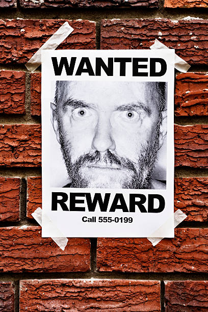 psychiczne pacjenta lub karnego? chciał plakat na mur z cegły - wanted poster zdjęcia i obrazy z banku zdjęć