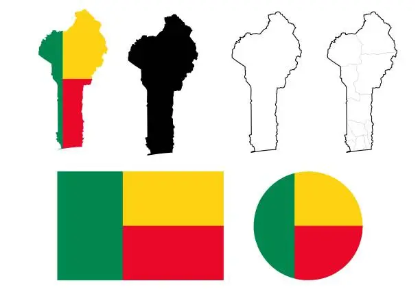 Vector illustration of Republik Benin map flag