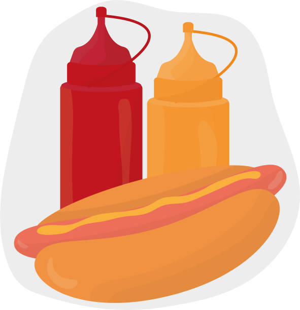 illustrations, cliparts, dessins animés et icônes de hot-dog au ketchup et à la moutarde. illustration vectorielle de haute qualité. - hotdogging