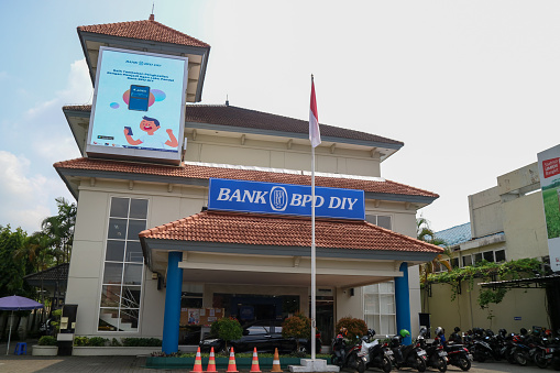 Yogyakarta, Indonesia - March 20, 2023: BPD DIY bank building. Bank BPD DIY senopati branch.