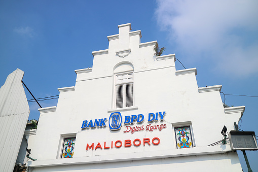 Yogyakarta, Indonesia - March 20, 2023: Bank BPD DIY Malioboro. BPD DIY bank building.
