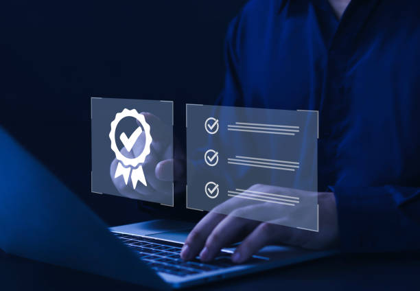istock Businessman working with top service sign. Guarantee 1491543264