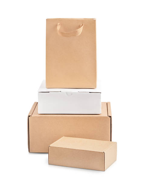istock Eco-friendly boxes and a paper bag are highlighted on a white background 1491544539