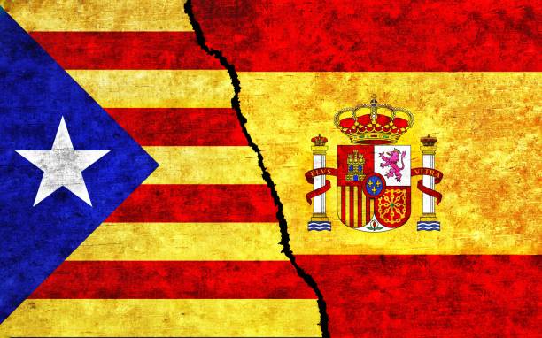 istock Spain and Catalonia flags together. Catalonia Spain conflict 1491546147