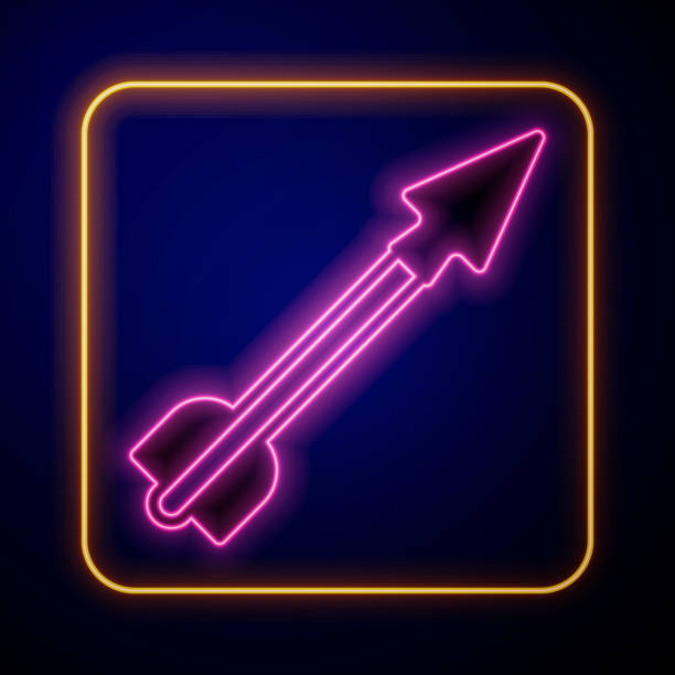 Glowing neon Medieval arrow icon isolated on black background. Medieval weapon. Vector Glowing neon Medieval arrow icon isolated on black background. Medieval weapon. Vector. cherokee clip art stock illustrations
