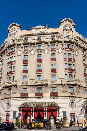 Barcelona, Spain-April 25. 2023. The Palace is a hotel in Barcelona, Spain, formerly known as the Hotel Ritz. The building, designed by the architect Eduard Ferrès Puig,