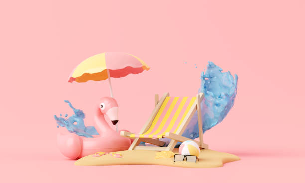 istock Summer pink vacation beach with Flamingo inflatable ring background concept, Minimal Realistic Display Podium for Product mock-up or Cosmetics with summer pink theme, inflatable ring. 3d rendering 1491546906
