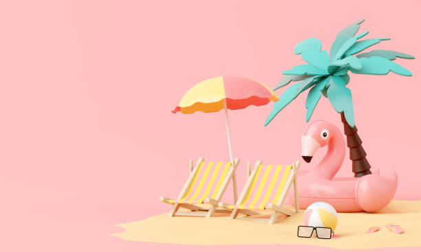 istock Summer pink vacation beach with Flamingo inflatable ring background concept, Minimal Realistic Display Podium for Product mock-up or Cosmetics with summer pink theme, inflatable ring. 3d rendering 1491546910