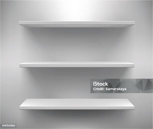 Set Of Three White Empty Shelves Stock Illustration - Download Image Now - Shelf, White Color, Empty