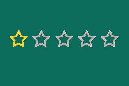 Gold, gray, silver five star shape on a green background. The best excellent business services rating customer experience concept. Concept image of setting a five star goal. Increase rating or ranking, evaluation and classification idea