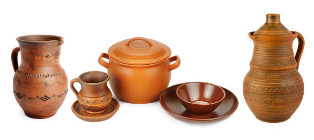Glazed handmade local Provence Pottery Bowls for sale at a Street Market on the Cote d'Azur in the Alpes-Maritimes region of Provence, France.