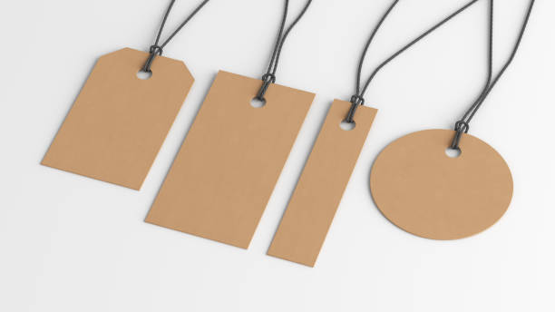 istock Cardboard tags of various shapes mockup on white background. Side view 1491560673