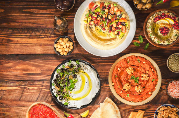 Varieties of Delicious Middle Eastern Meze and Dips