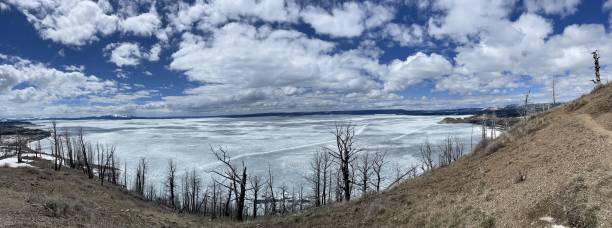 Yellowstone lake in Yellowstone Yellowstone lake pano from West Thumb Yellowstone National Park mud volcano yellowstone stock pictures, royalty-free photos & images