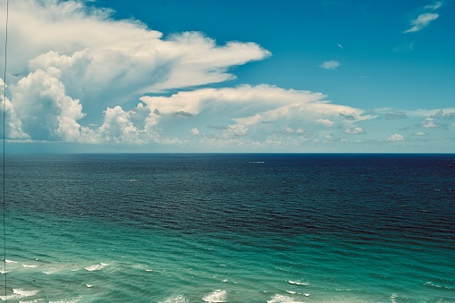 Miami ocean scape view with clouds on the horizon