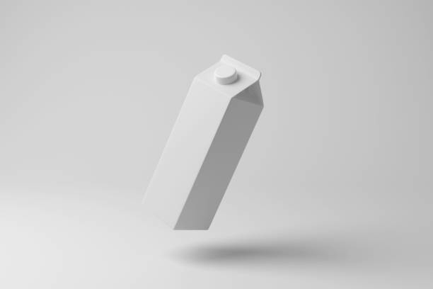 istock White drink carton floating in mid air with shadow on white background in monochrome. Illustration of the concept of pasteurized milk, juice and drink 1491574229