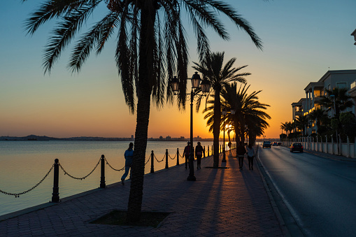 Sunset and walking, Lake of Tunisia