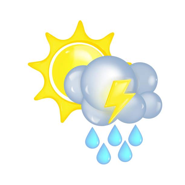 istock 3d cartoon weather icons. Sun, cloud, rain, lightning. Vector illustration. 1491579905